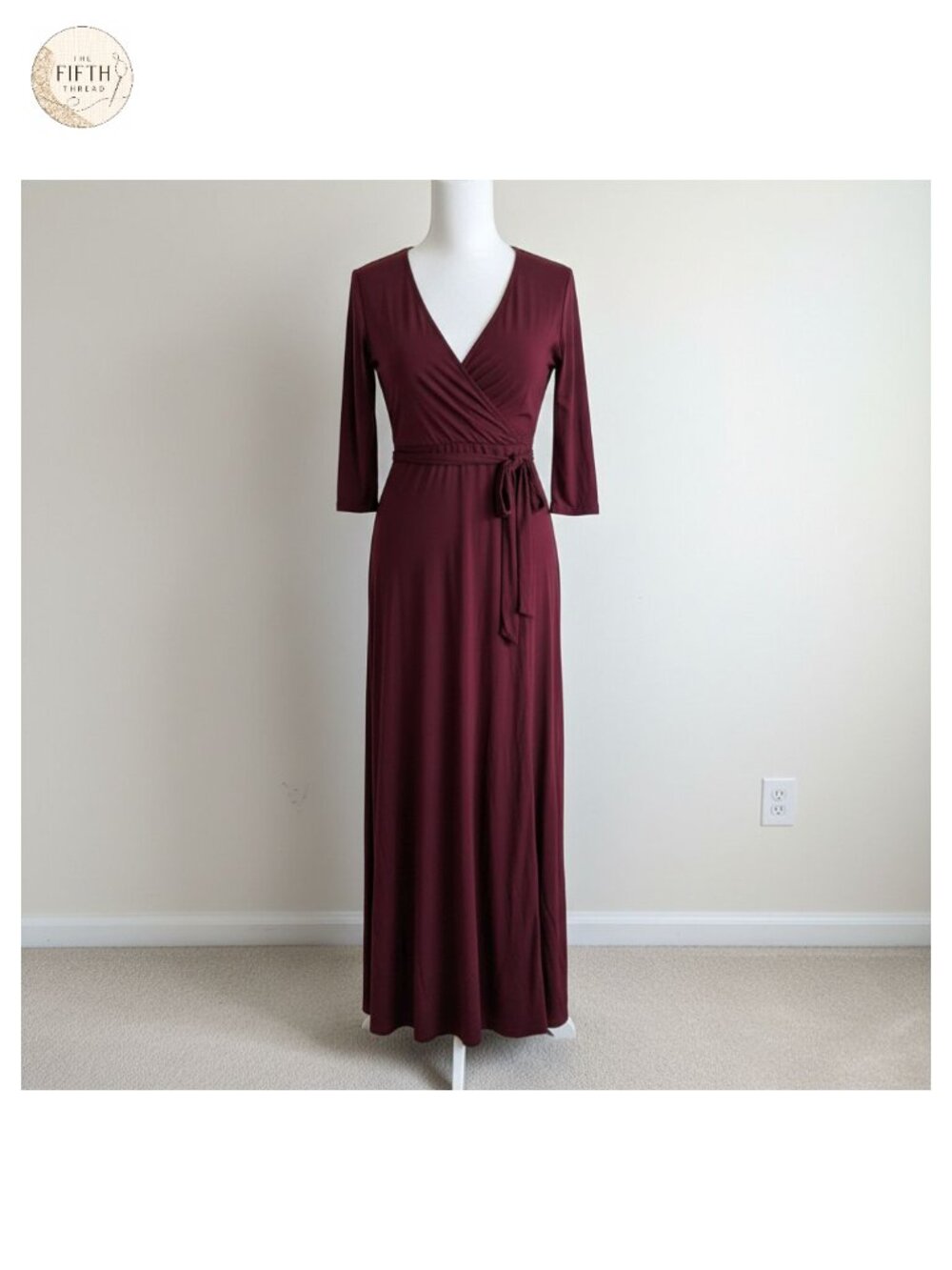 Women's Plus Size Maxi Wrap Dress 3/4 Sleeve V-Neck Polyester Elastane